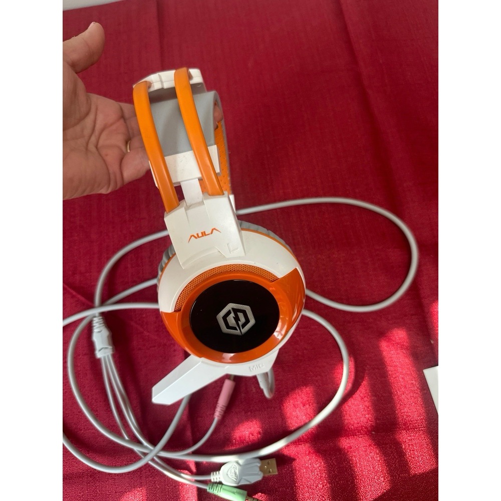 AULA Stereo Gaming Headset Orange White Wired Headphones with Mic 3.5mm USB - Picture 4 of 5